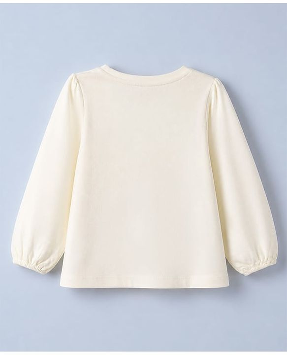 Babyhug 100% Cotton Knit T-Shirt with Full Sleeves with Bunny Floral & Butterfly Applique in Offwhite