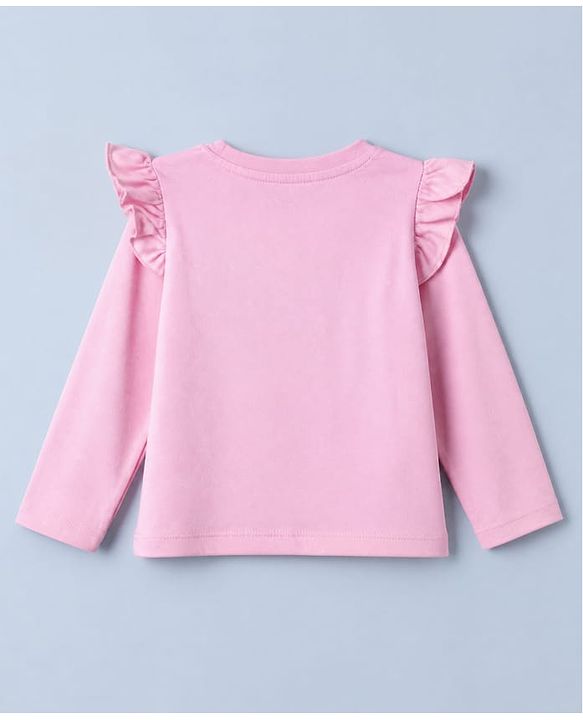Babyhug 100% Cotton Knit Full Sleeves T-Shirts with Frill Detail and Flowers And Butterflies Print Pack of 3 - Light Pink Peach Dark Pink