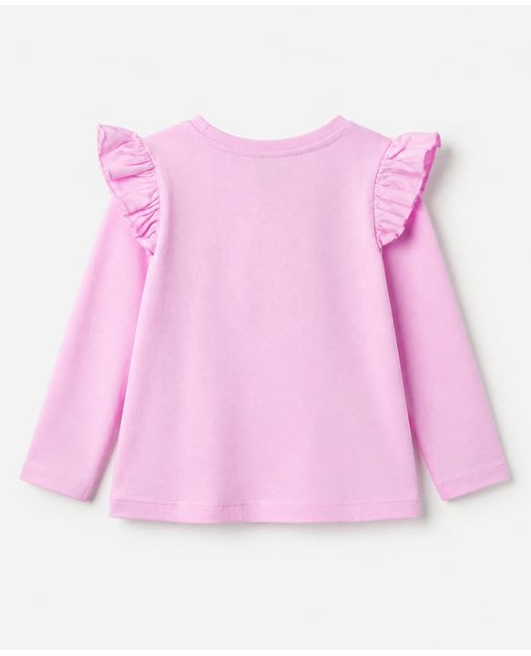 Babyhug 100% Cotton Knit Full Sleeves T-Shirts with Frill Detail and Flowers And Butterflies Print Pack of 3 - Light Pink Peach Dark Pink
