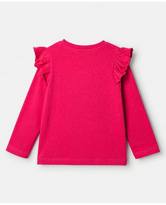 Babyhug 100% Cotton Knit Full Sleeves T-Shirts with Frill Detail and Flowers And Butterflies Print Pack of 3 - Light Pink Peach Dark Pink