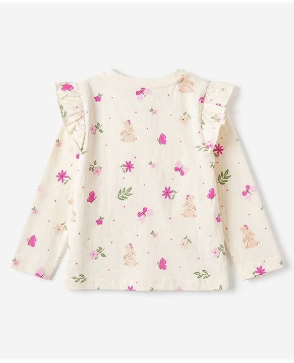 Babyhug 100% Cotton Knit Full Sleeves T-Shirts with Frill Detail and Flowers And Butterflies Print Pack of 3 - Light Pink Peach Dark Pink