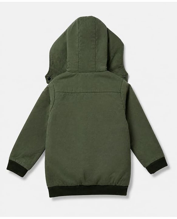 Pine Kids Woven Hoodie with Full Sleeves in Olive Green