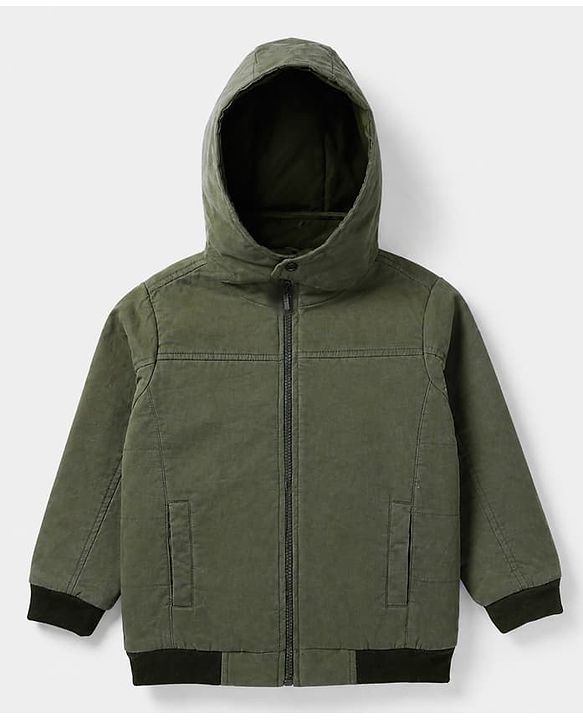 Pine Kids Woven Hoodie with Full Sleeves in Olive Green