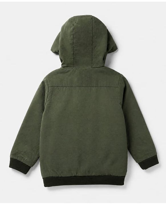 Pine Kids Woven Hoodie with Full Sleeves in Olive Green