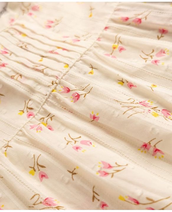 Babyhug 100% Cotton Dobby Woven Half Sleeves Aop Top With Butterfly Sleeve And Floral Print - White