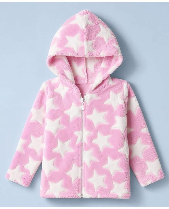 Babyhug Fur Knit Full Sleeves Hooded Winter Wear Suit With Star Design - Pink