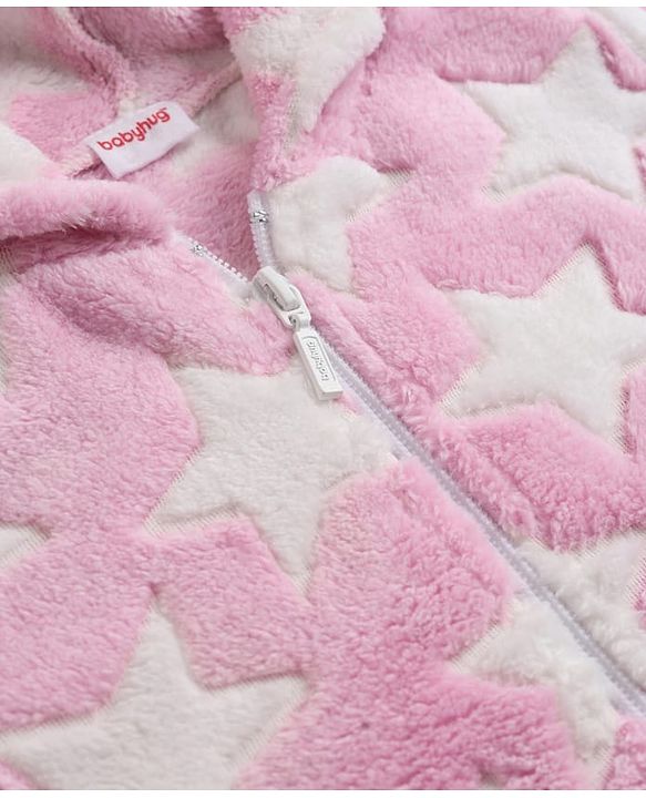 Babyhug Fur Knit Full Sleeves Hooded Winter Wear Suit With Star Design - Pink