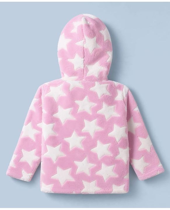 Babyhug Fur Knit Full Sleeves Hooded Winter Wear Suit With Star Design - Pink