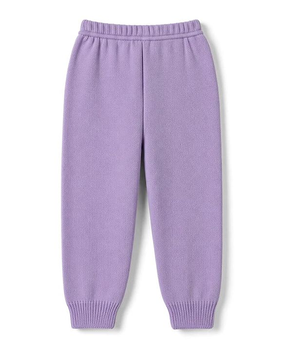 Babyhug Knit Full Sleeves  Sweater Set With Color Block & Cable Knit Design - Purple