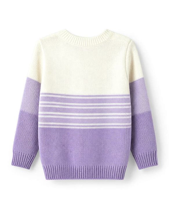 Babyhug Knit Full Sleeves  Sweater Set With Color Block & Cable Knit Design - Purple