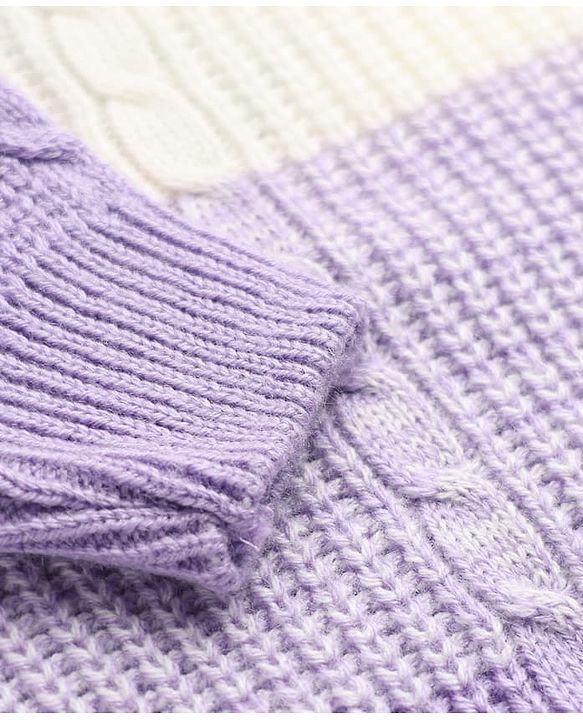Babyhug Knit Full Sleeves  Sweater Set With Color Block & Cable Knit Design - Purple