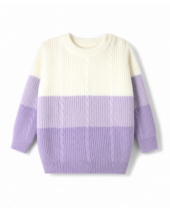 Babyhug Knit Full Sleeves  Sweater Set With Color Block & Cable Knit Design - Purple