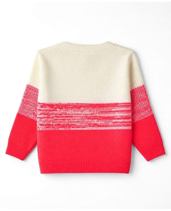 Babyhug Knit Full Sleeves Sweater Set with Color Block Design - Dark Pink