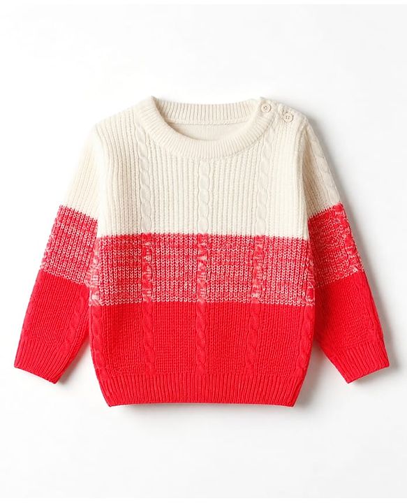 Babyhug Knit Full Sleeves Sweater Set with Color Block Design - Dark Pink