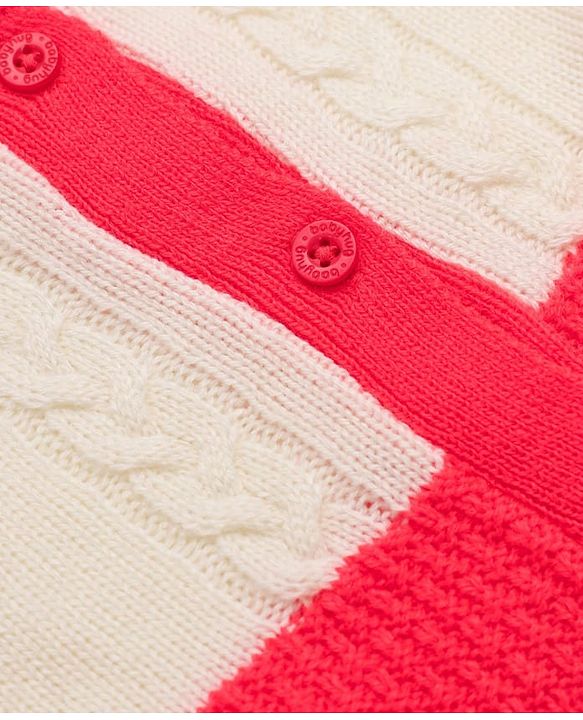 Babyhug Knit Front Open Full Sleeves Polo Collared Sweater & Pant Set with Color Block & Cable Knit - Neon Red