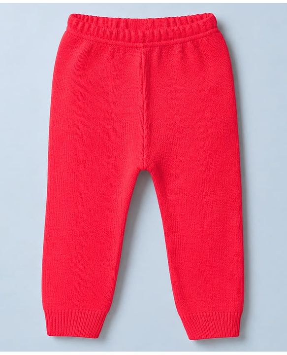 Babyhug Knit Front Open Full Sleeves Polo Collared Sweater & Pant Set with Color Block & Cable Knit - Neon Red
