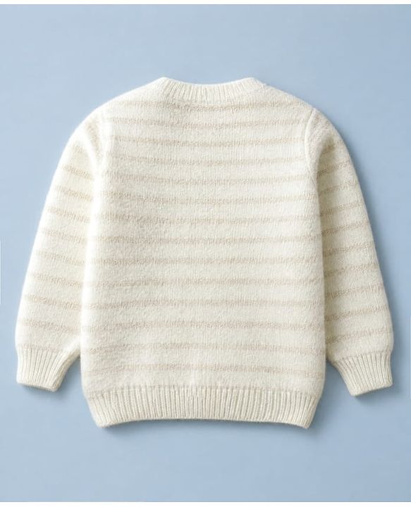 Babyhug Knit Full Sleeves Striped Pullover with You Are Magic Sequins - White