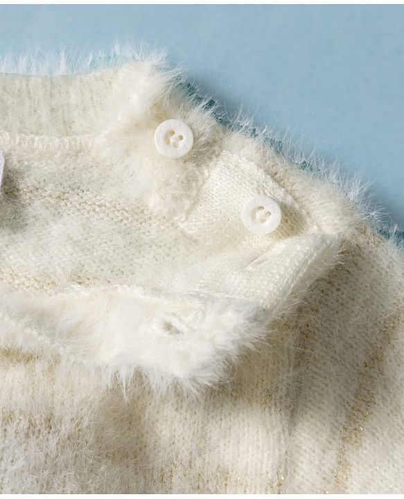 Babyhug Knit Full Sleeves Striped Pullover with You Are Magic Sequins - White