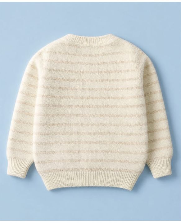 Babyhug Knit Full Sleeves Striped Pullover with You Are Magic Sequins - White