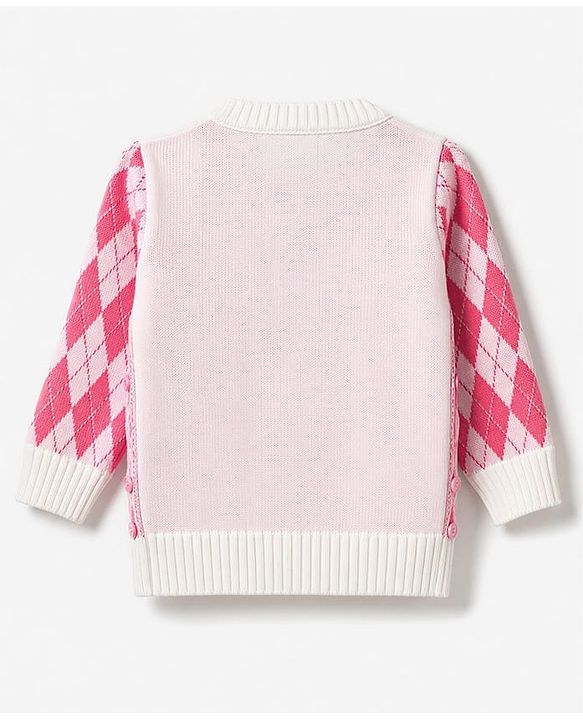 Babyhug Knit Full Sleeves Checked Sweater Set -Pink