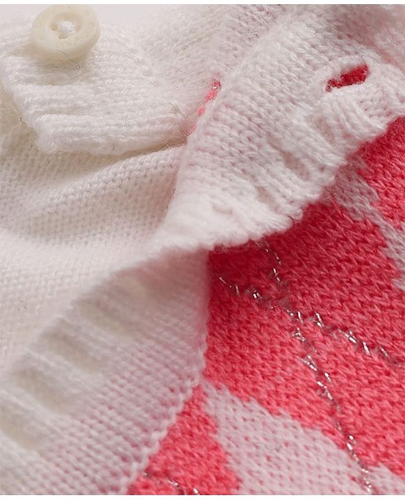Babyhug Knit Full Sleeves Checked Sweater Set -Pink