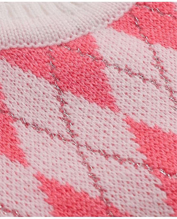 Babyhug Knit Full Sleeves Checked Sweater Set -Pink