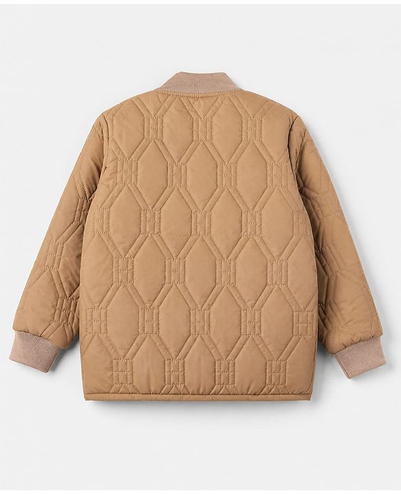 Pine Kids Woven Jacket with Full Sleeves, Geometric Embroidered Pattern in Beige for 4-5 Years