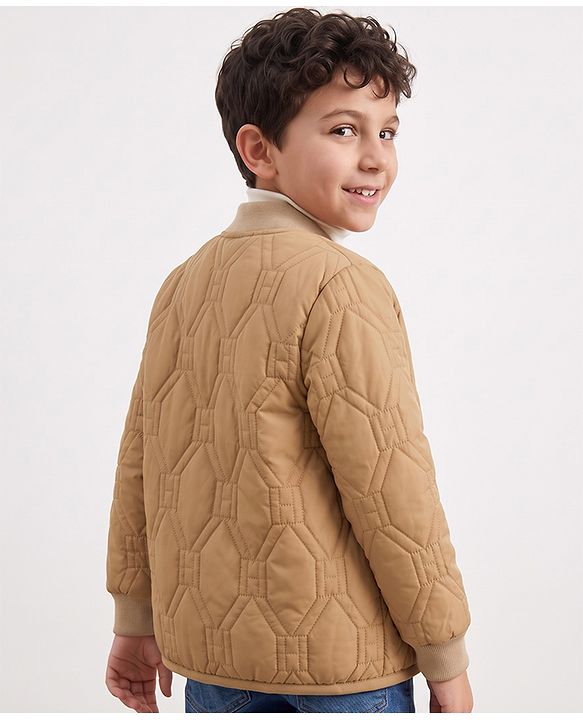 Pine Kids Woven Jacket with Full Sleeves, Geometric Embroidered Pattern in Beige for 4-5 Years