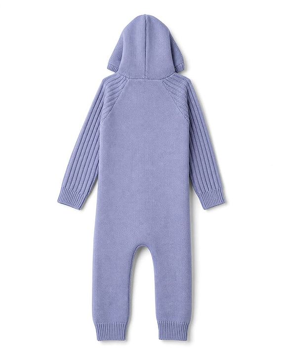 Babyhug Knit Full Sleeves Hooded Winter Wear Romper With Cable Knit Design - Light Blue