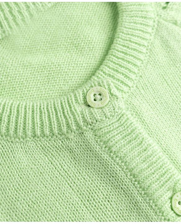 Babyhug Knit Full Raglan Sleeves Embroidered Front Open Sweater - Light Green
