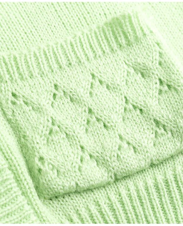 Babyhug Knit Full Raglan Sleeves Embroidered Front Open Sweater - Light Green