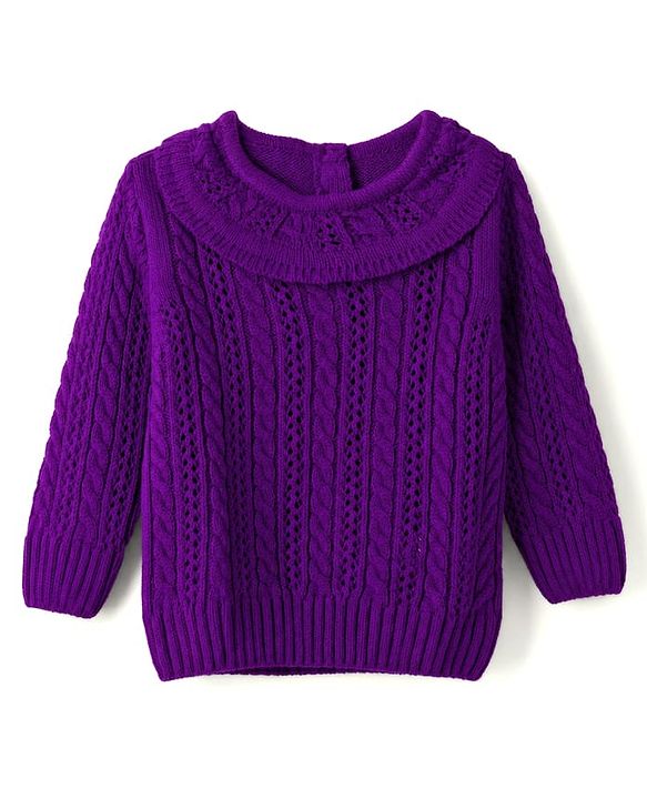 Babyhug Knit Full Sleeves Pullover Sweater With Cable Knit Design - Purple