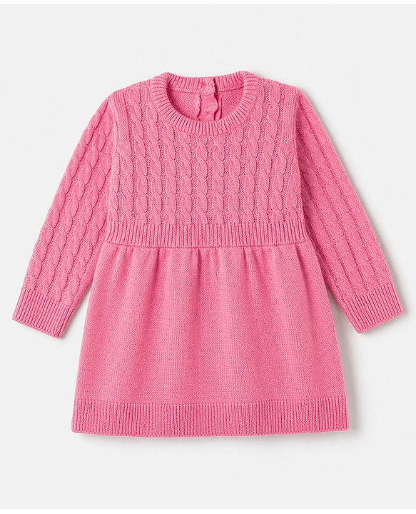 Babyhug Sweater-knit Full Sleeves Woollen Dress With Cable Sweater-knit Design - Fuchsia