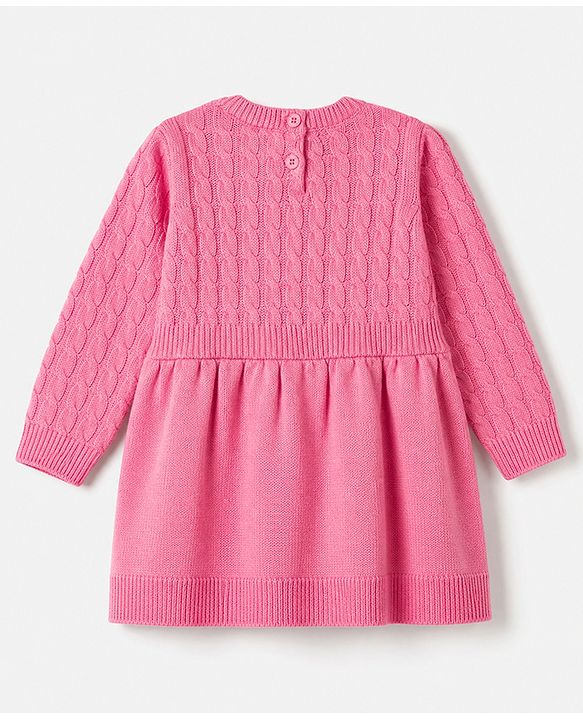 Babyhug Sweater-knit Full Sleeves Woollen Dress With Cable Sweater-knit Design - Fuchsia