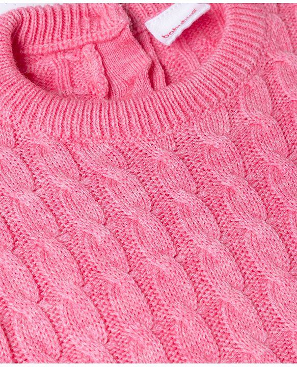 Babyhug Sweater-knit Full Sleeves Woollen Dress With Cable Sweater-knit Design - Fuchsia