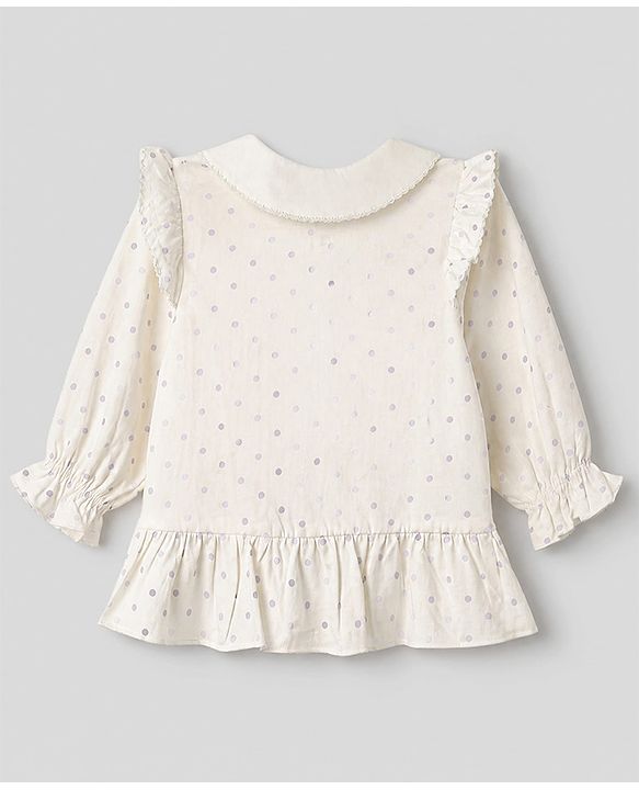 Babyhug 100% Cotton Single Jersey Knit Full Sleeves Top & Leggings Set With Floral Embroidery & Polka Dots Print - Lavender