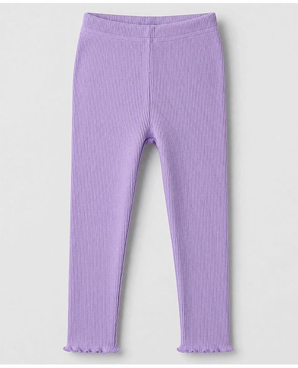 Babyhug 100% Cotton Single Jersey Knit Full Sleeves Top & Leggings Set With Floral Embroidery & Polka Dots Print - Lavender