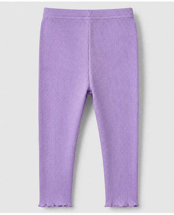Babyhug 100% Cotton Single Jersey Knit Full Sleeves Top & Leggings Set With Floral Embroidery & Polka Dots Print - Lavender