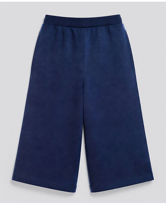 Babyhug 100% Cotton Single Jersey Knit Full Sleeves Striped Top With Bow Applique & Pant Set - Navy Blue