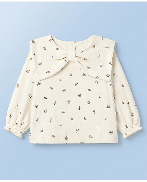 Babyhug 100% Cotton Single Jersey Knit Full Sleeves Floral Printed Top & Leggings - Cream