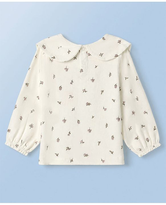 Babyhug 100% Cotton Single Jersey Knit Full Sleeves Floral Printed Top & Leggings - Cream
