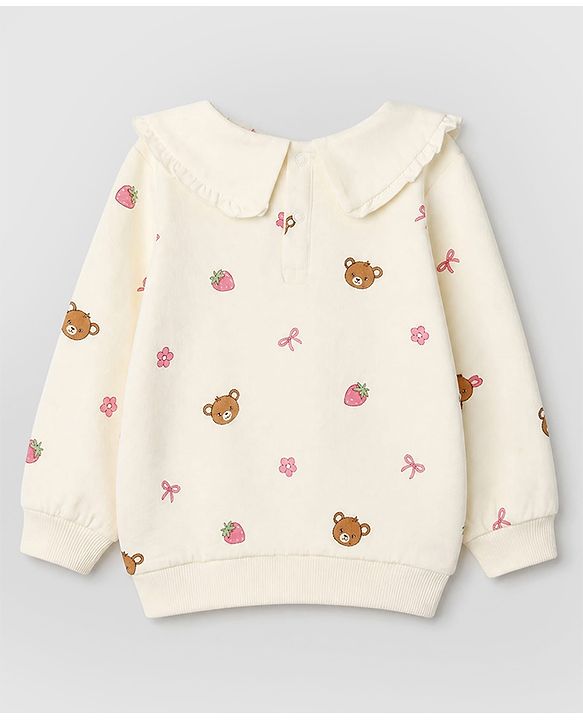 Babyhug 100% Cotton Single Jersey Knit Full Sleeves Top & Leggings Set With Bear & Bow Print - Cream & Pink