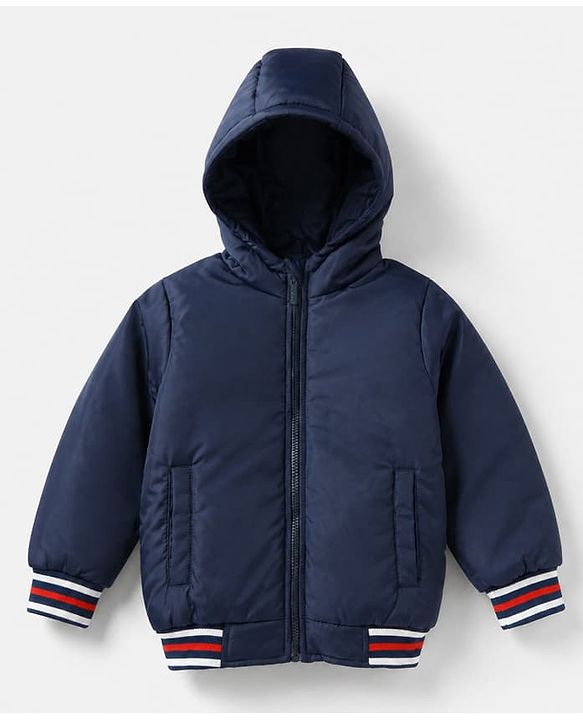 Pine Kids Woven Padded Quilted Winter Jacket with Full Sleeves in Navy Blue