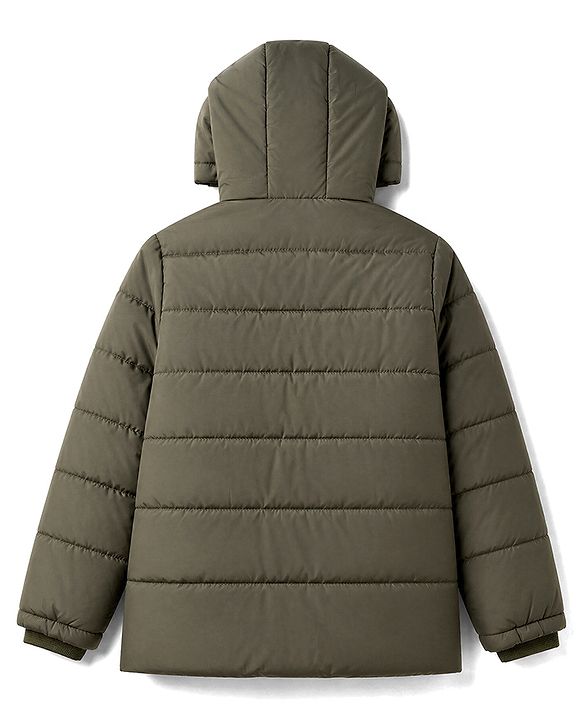 Pine Kids Woven Hooded Padded/Quilted/ Winter Jacket with Full Sleeves - Olive Green