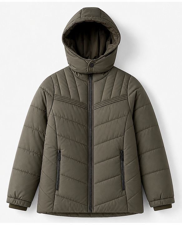 Pine Kids Woven Hooded Padded/Quilted/ Winter Jacket with Full Sleeves - Olive Green