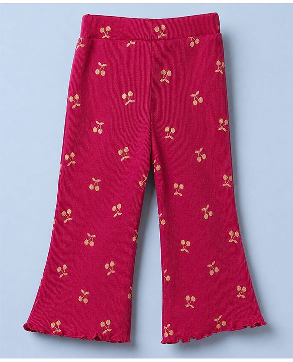 Babyhug 100% Cotton Single Jersey Knit Full Sleeves Cherry Embroidered Top & Pants Set - White & Maroon