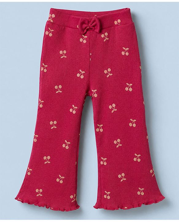 Babyhug 100% Cotton Single Jersey Knit Full Sleeves Cherry Embroidered Top & Pants Set - White & Maroon
