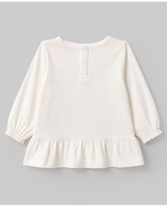 Babyhug 100% Cotton Single Jersey Knit Full Sleeves Top & Leggings Set With Text Print & Bow Applique - White