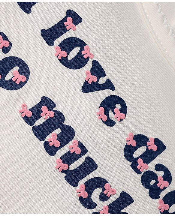 Babyhug 100% Cotton Single Jersey Knit Full Sleeves Top & Leggings Set With Text Print & Bow Applique - White