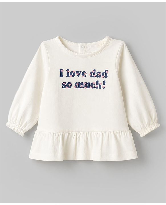 Babyhug 100% Cotton Single Jersey Knit Full Sleeves Top & Leggings Set With Text Print & Bow Applique - White